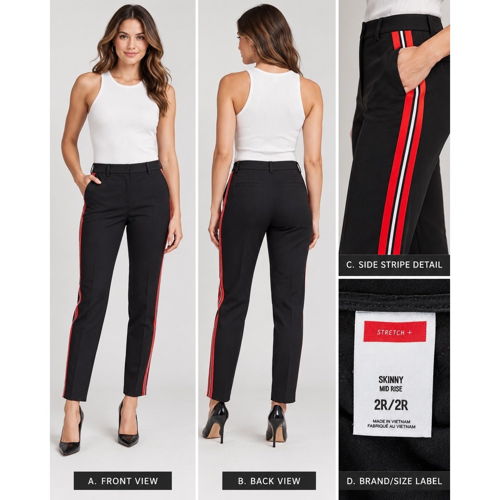 Express Womens 2R Black Ponte Skinny Track Pant Sporty Y2K Officecore Mod Preppy